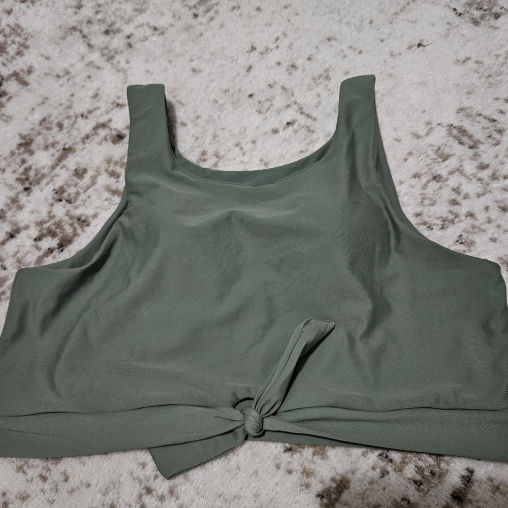 BRAND NEW Amazon High Neck Sage Green Knotted Bathing Suit Top Size XXL
